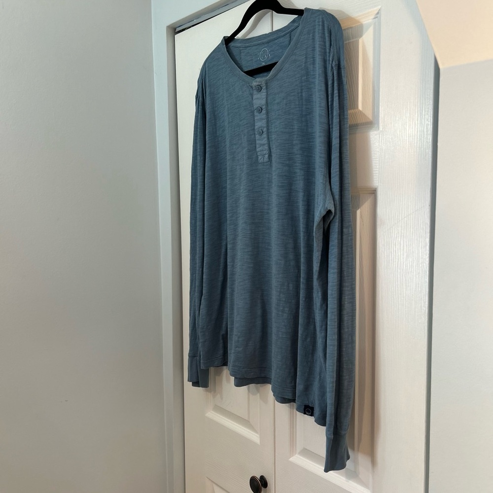 Even Tide Men’s Blue Henley Long Sleeve Shirt XL Garment Dyed